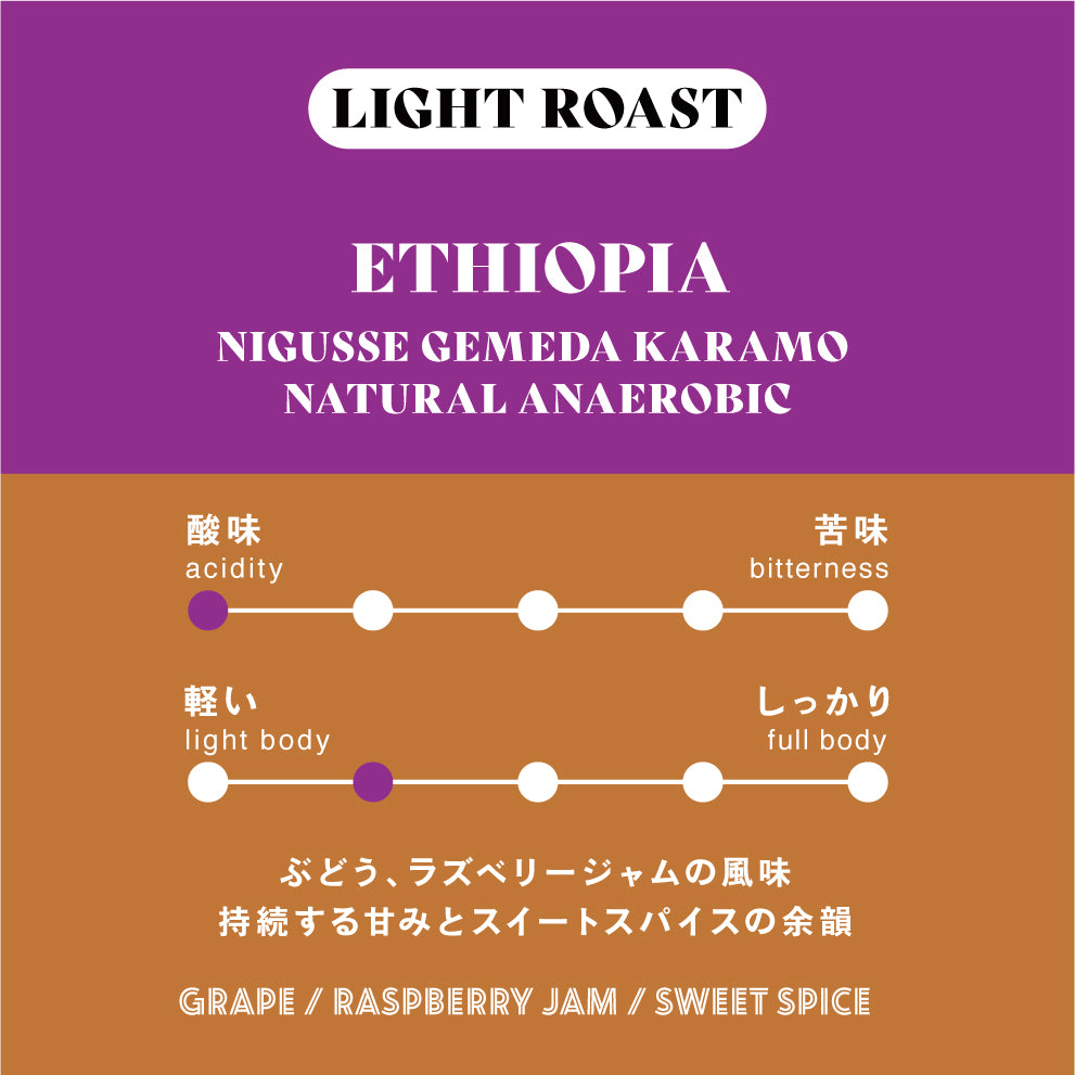 【浅煎り】エチオピア／Nigusse Gemeda Karamo Natural Anaerobic